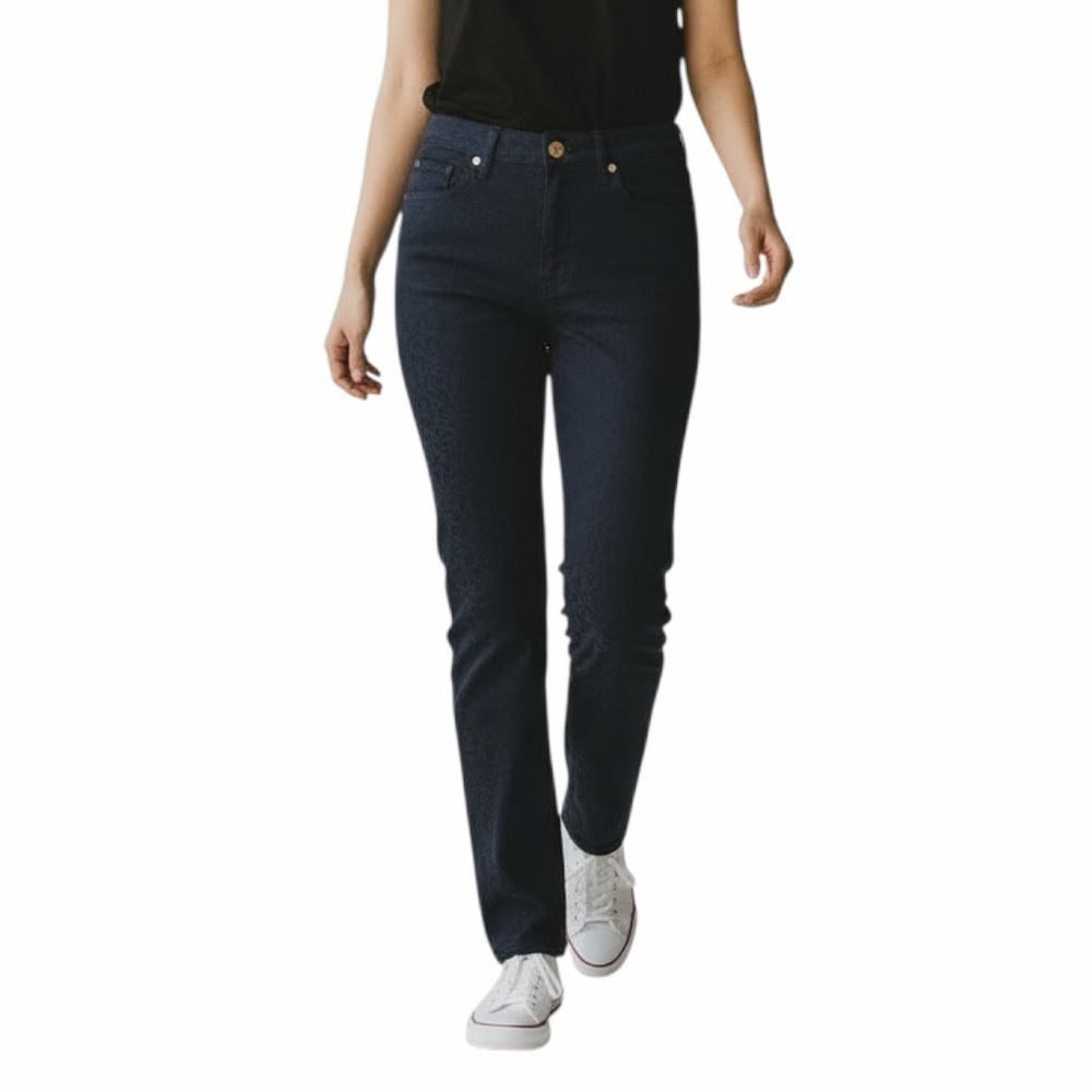 Roccobarocco Jacquard Women’s Textured Pants Size 30 Navy Blue High Rise Skinny